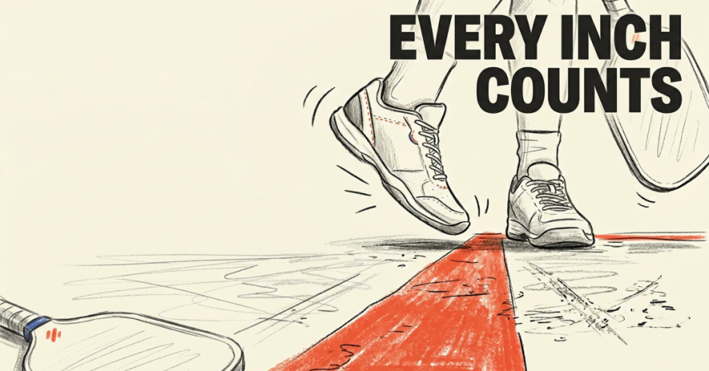 皮克球脚误规则示例：球员's 鞋子在发球中途踩到红色厨房线。.