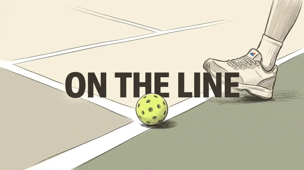 Pickleball 线规则示意图，球落在场地线，玩家的鞋子靠近边界