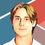 Christian Alshon artistic portrait featuring stylized illustration with blue red white pickleball court background