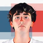 Digital illustration of Gabriel Tardio pickleball athlete with modern geometric design backdrop