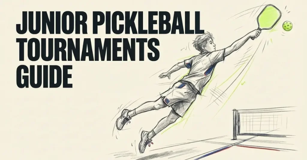 年轻运动员参加青少年 pickleball 赛事，跳起高高伸出球拍击球