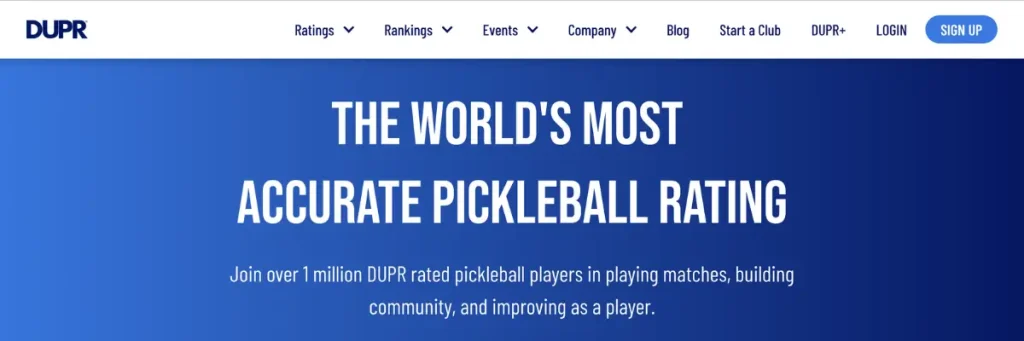 DUPR Pickleball rating app website screenshot