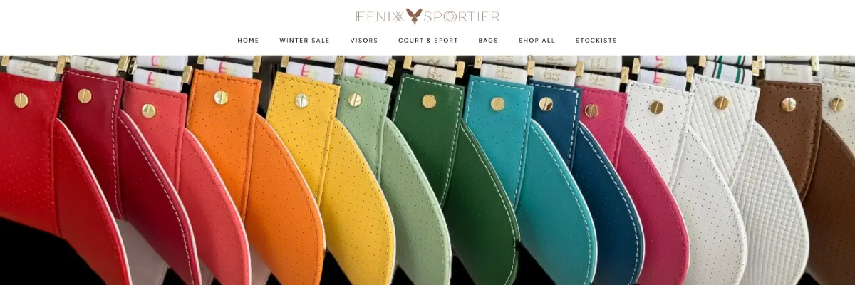 FENIX Sportier Pickleball‑Merch‑Unternehmenswebsite zeigt Sonnenvisiere