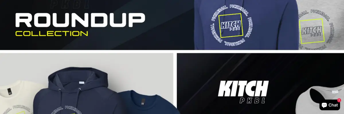 Kitch Pickleball Merch‑Firma Screenshot der Kitch Pickleball Startseite