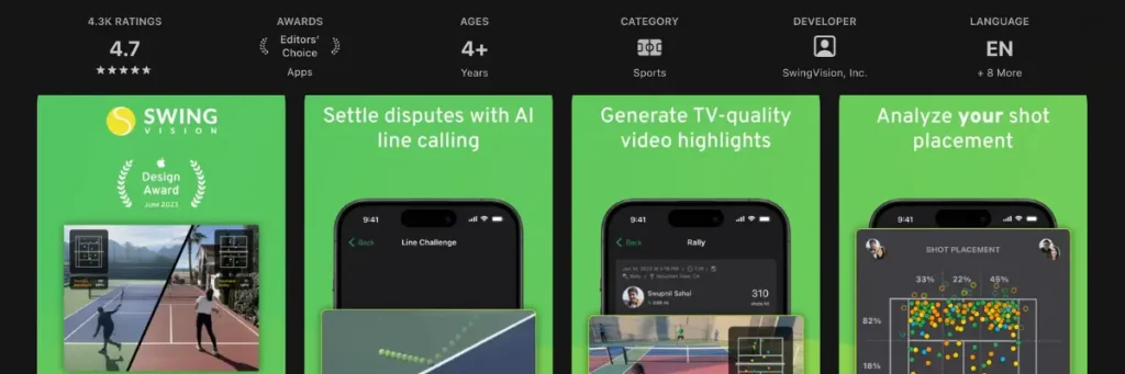 screenshot of SwingVision Pro pickleball performance tracking app website