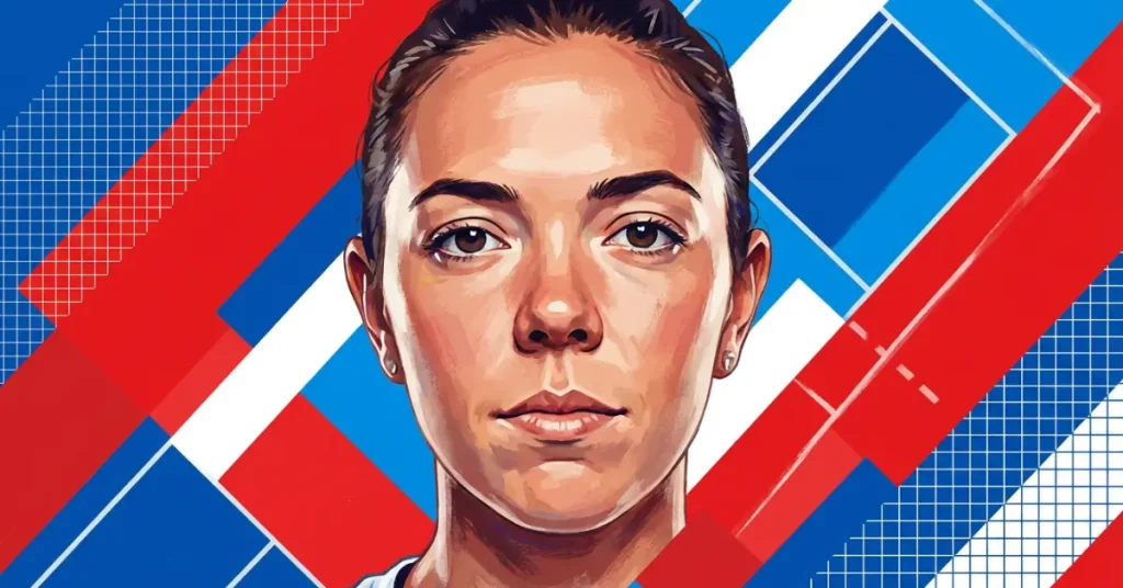 Jorja Johnson pickleball player hero image with bold red white and blue geometric background