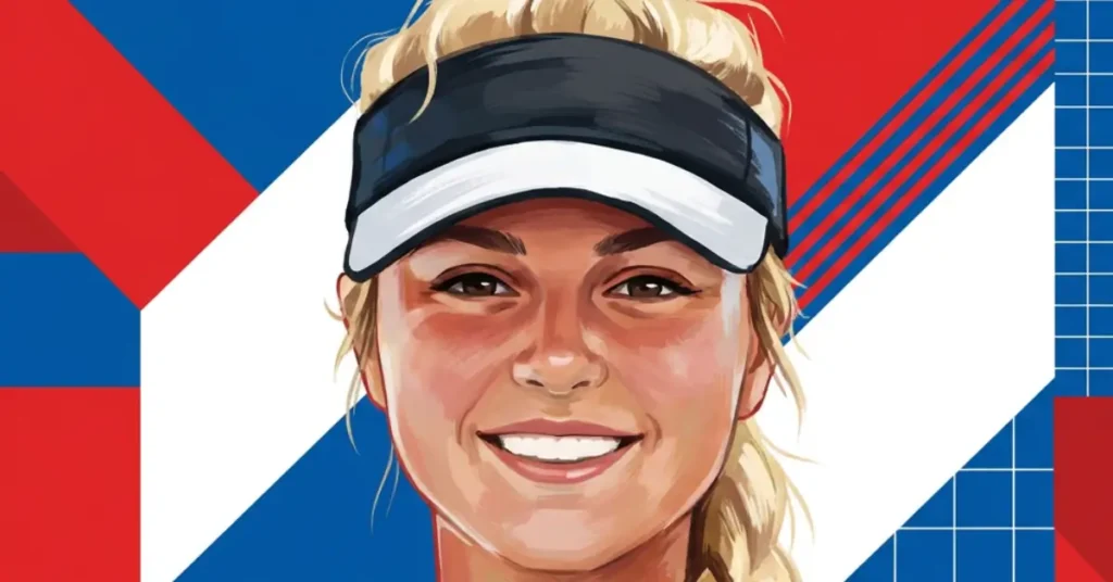 Anna Leigh Waters Pickleball-Spielerin Hero-Bild mit kräftigem rot‑weiß‑blauem geometrischem Hintergrund