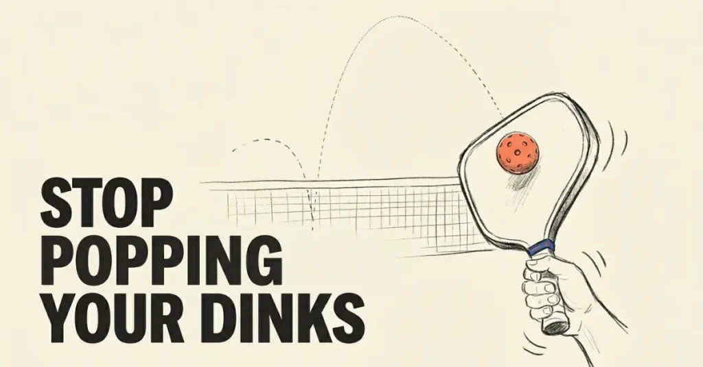 挑球技术示意图，显示球在网前弹得太高，伴随拍子和手部