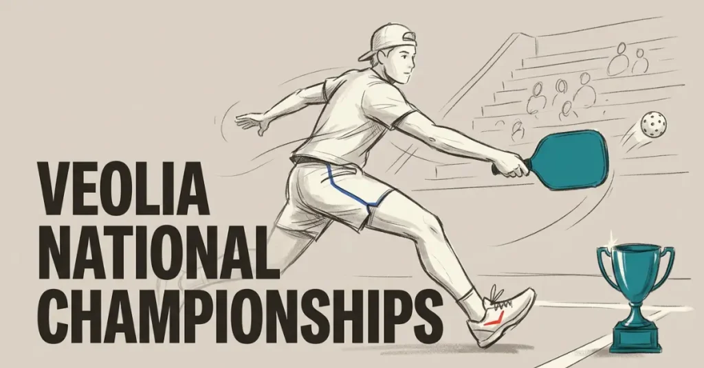 PPA नॉर्थ कैरोलिना ओपन चित्र जिसमें खिलाड़ी शॉट के लिए छलांग लगाते हुए और चैंपियनशिप ट्रॉफी दिखती है।