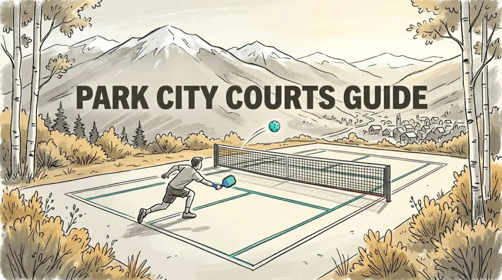 帕克城皮克尔球场指南插图，玩家在山景环绕的户外球场上伸手接球。.