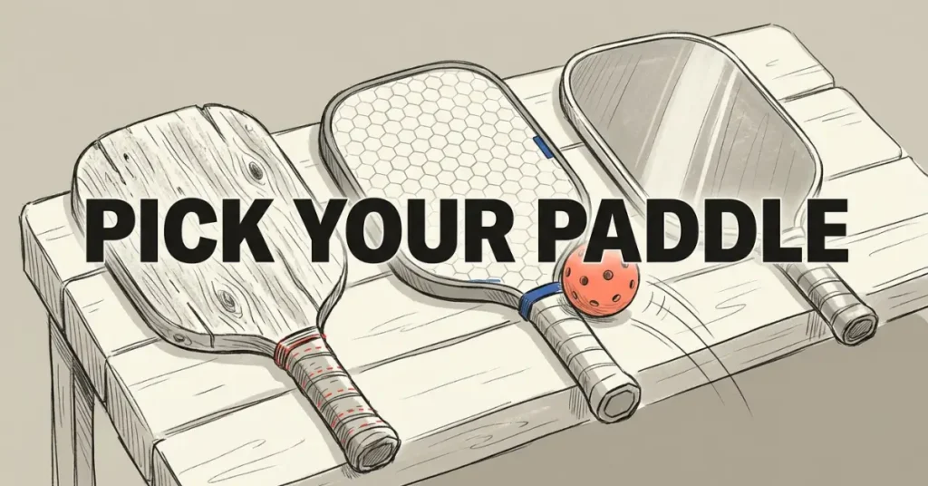 तीन पैडल एक पिकलबॉल के साथ।.