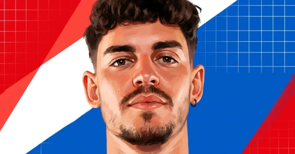 Jaume Martinez Vich pickleball player hero image with bold red white and blue geometric background