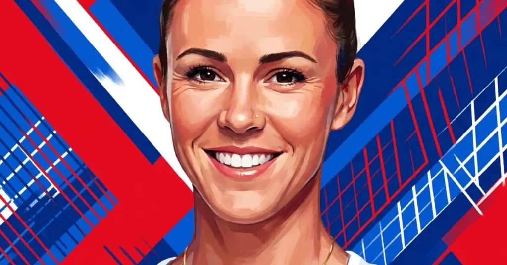 Kaitlyn Christian pickleball player hero image with bold red white and blue geometric background